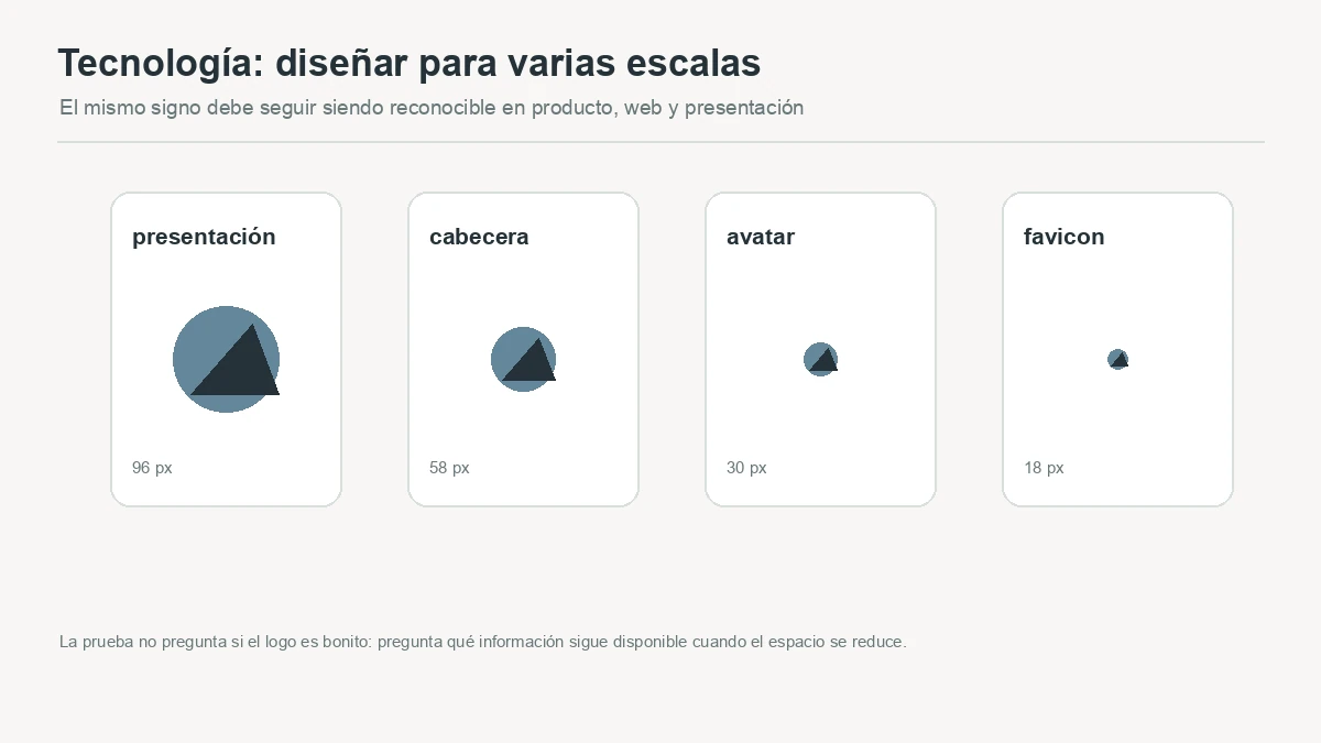 Prueba conceptual de un símbolo tecnológico a escala de presentación, cabecera, avatar y favicon