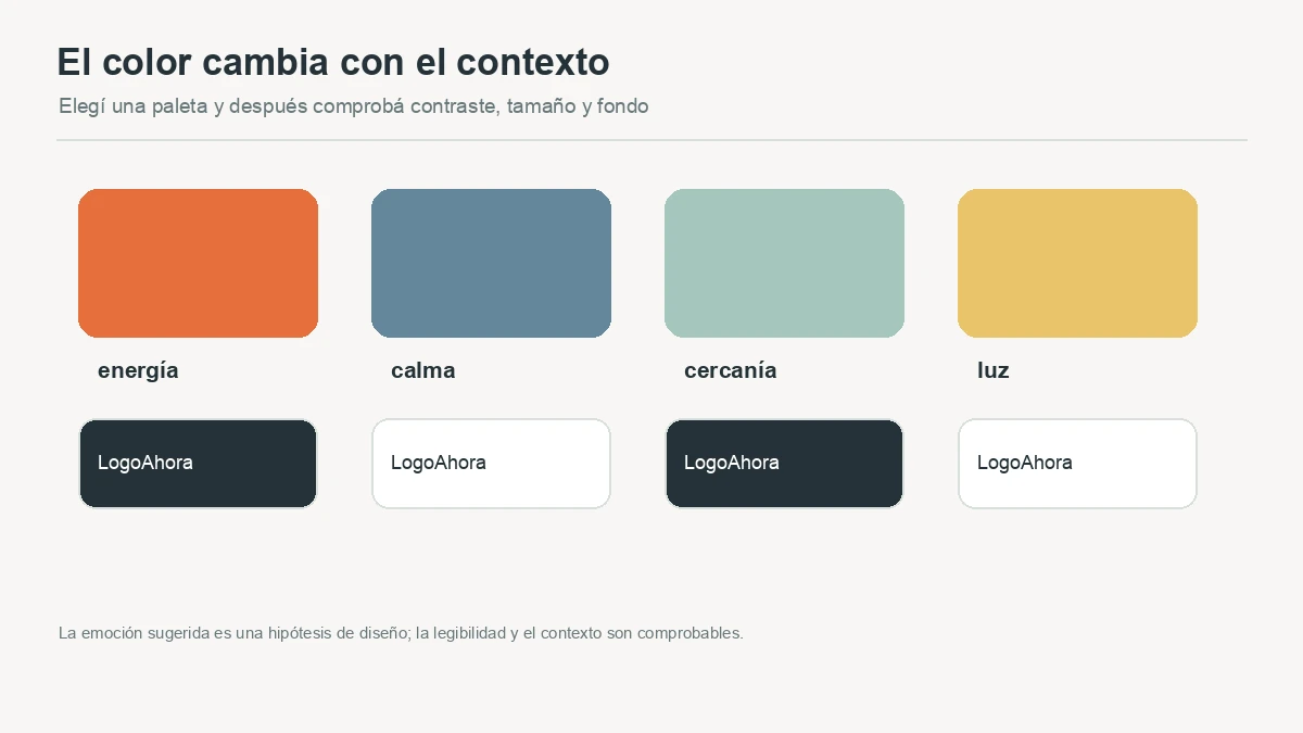 Muestras de color claro y oscuro con la palabra LogoAhora para comparar contraste y contexto