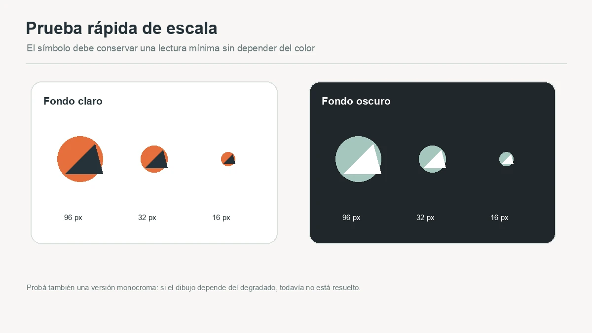 Prueba conceptual de un símbolo de restaurante en fondo claro y oscuro a 96, 32 y 16 píxeles