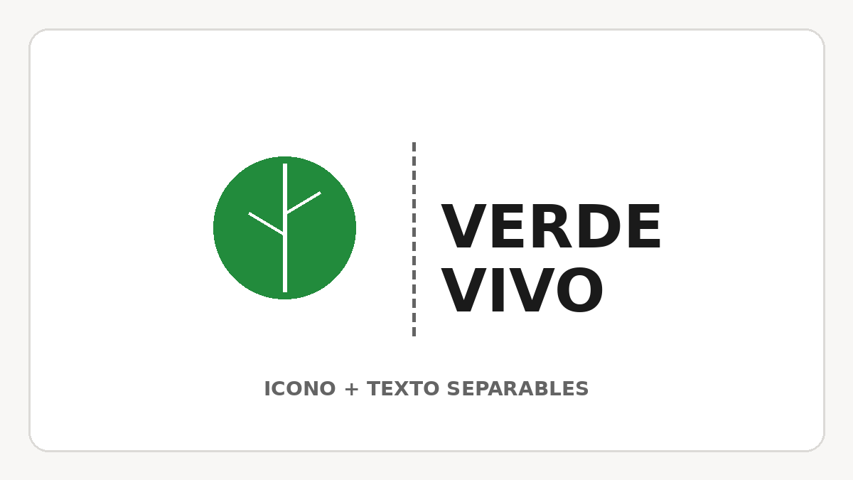 Ejemplo original de imagotipo con icono de hoja y texto VERDE VIVO separados